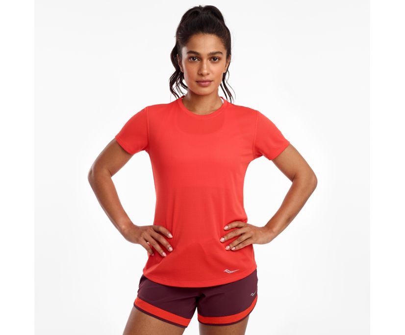 Camisas Saucony Stopwatch Corta Sleeve Mujer Rojos | México 301GSOL